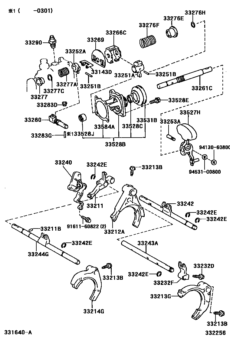 Toyota CAMRY 换档拨叉和换档杆轴(MTM) EPC diagram — 332256
