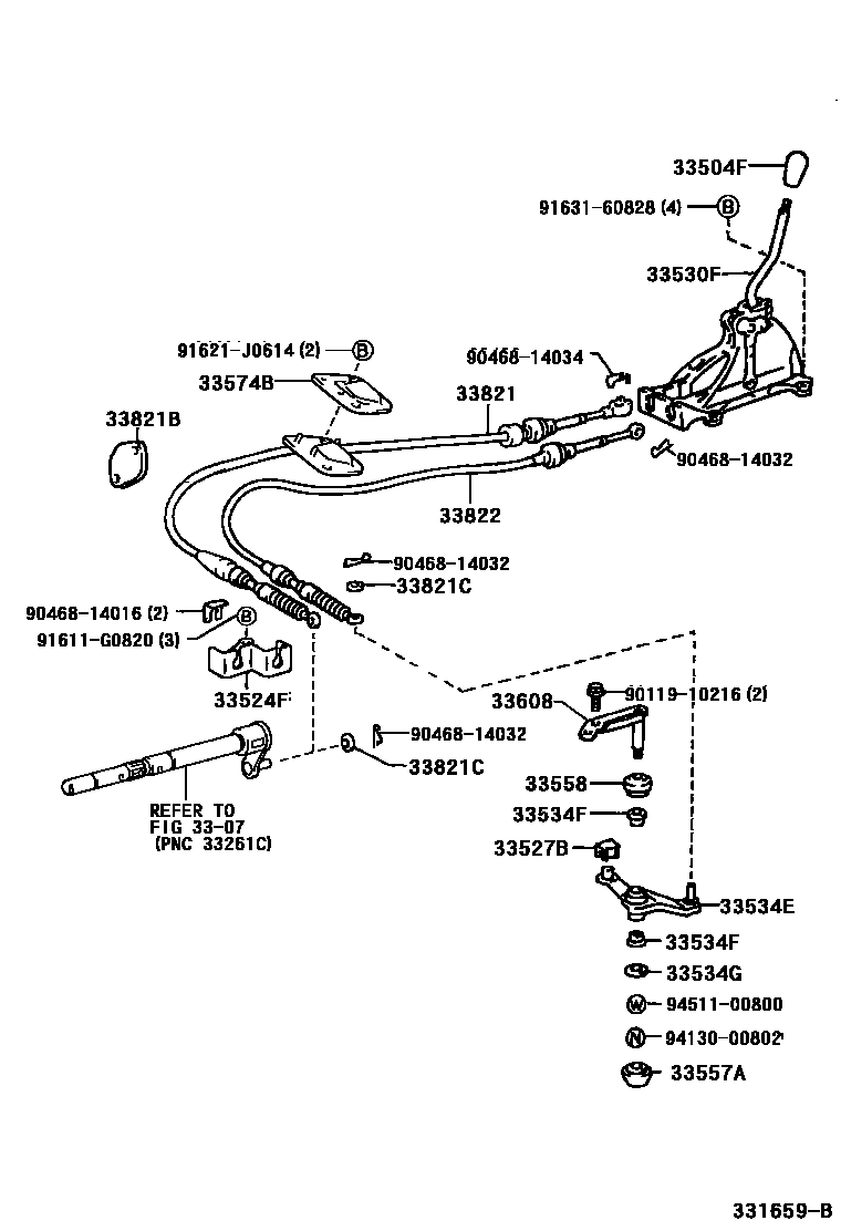 Toyota CAMRY Shift Lever & Retainer EPC diagram — 331659B