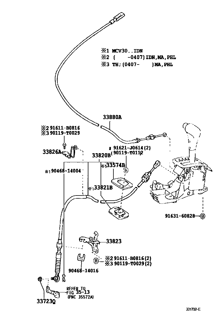 Toyota CAMRY Shift Lever & Retainer EPC diagram — 331792E