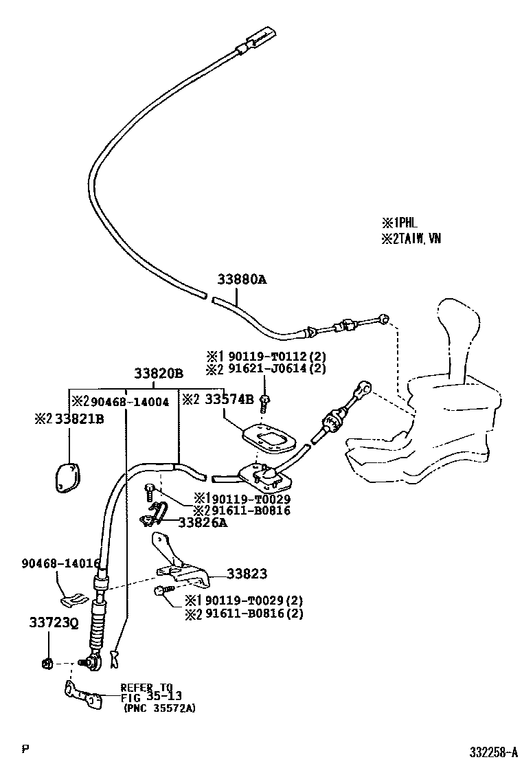 Toyota CAMRY Shift Lever & Retainer EPC diagram — 332258A