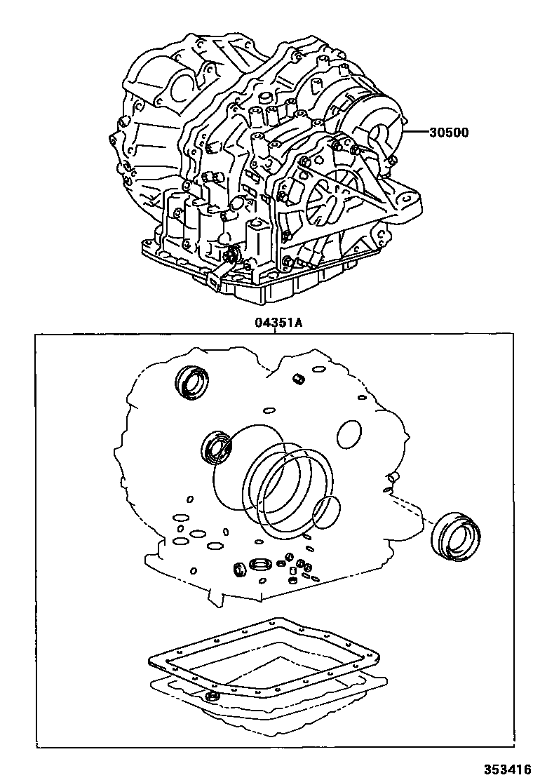 Toyota CAMRY 传动桥或变速器总成和衬垫组件(ATM) EPC diagram — 353416