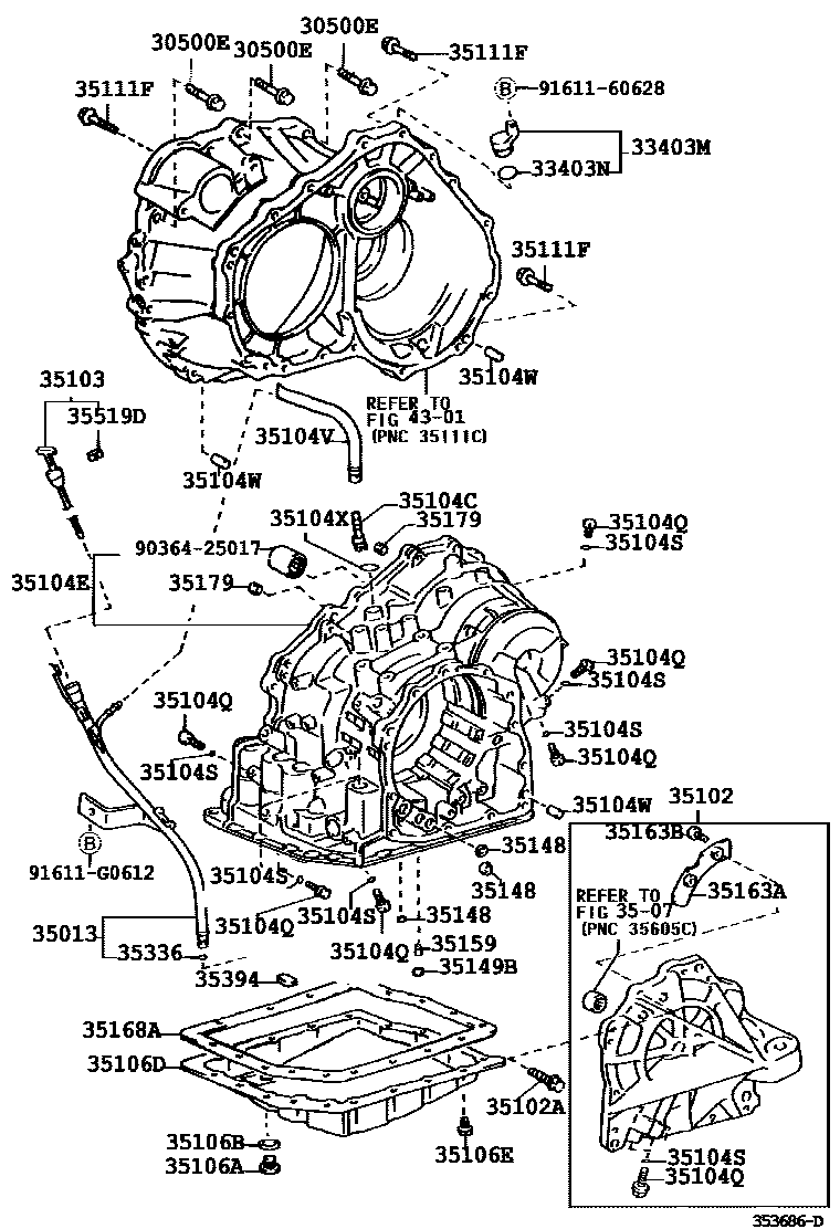 Toyota CAMRY 变速器壳和油底壳(ATM) EPC diagram — 353686D