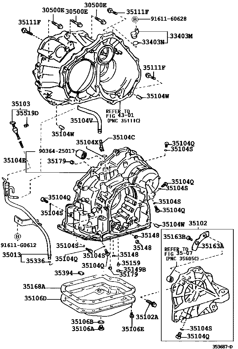Toyota CAMRY 变速器壳和油底壳(ATM) EPC diagram — 353687D