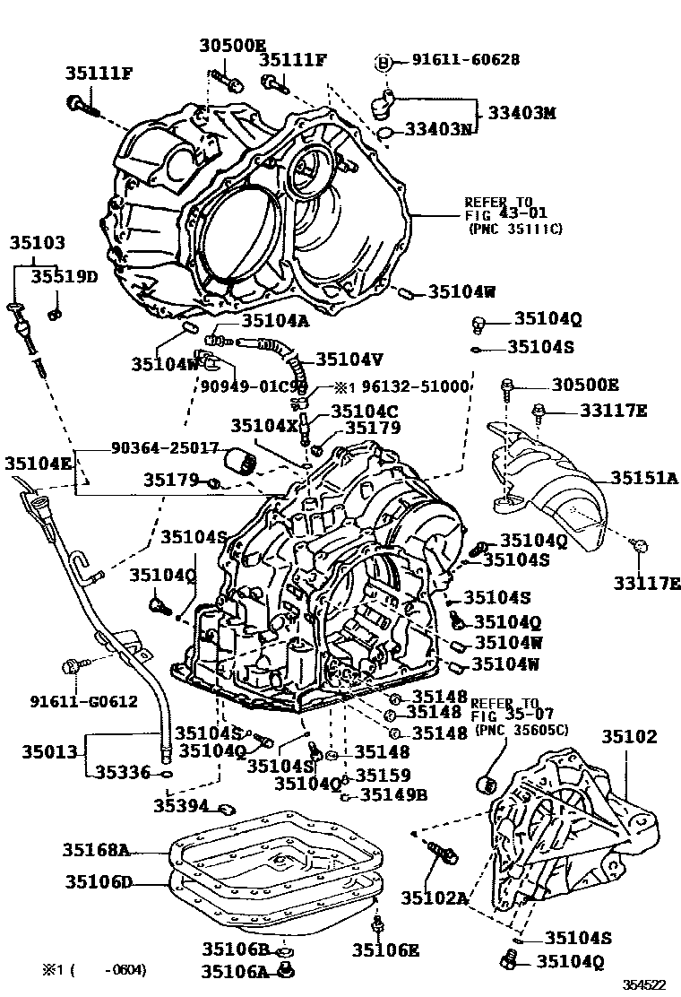 Toyota CAMRY 变速器壳和油底壳(ATM) EPC diagram — 354522C