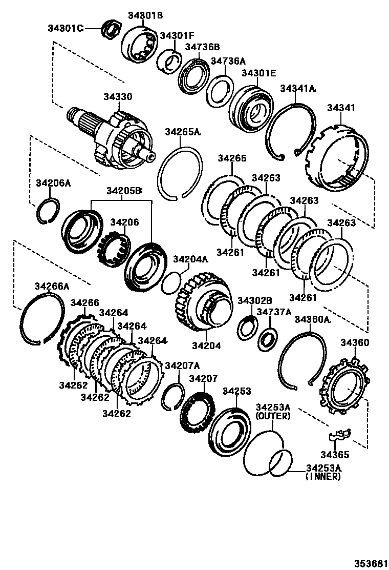 Toyota CAMRY 超速档齿轮(ATM) EPC diagram — 353681