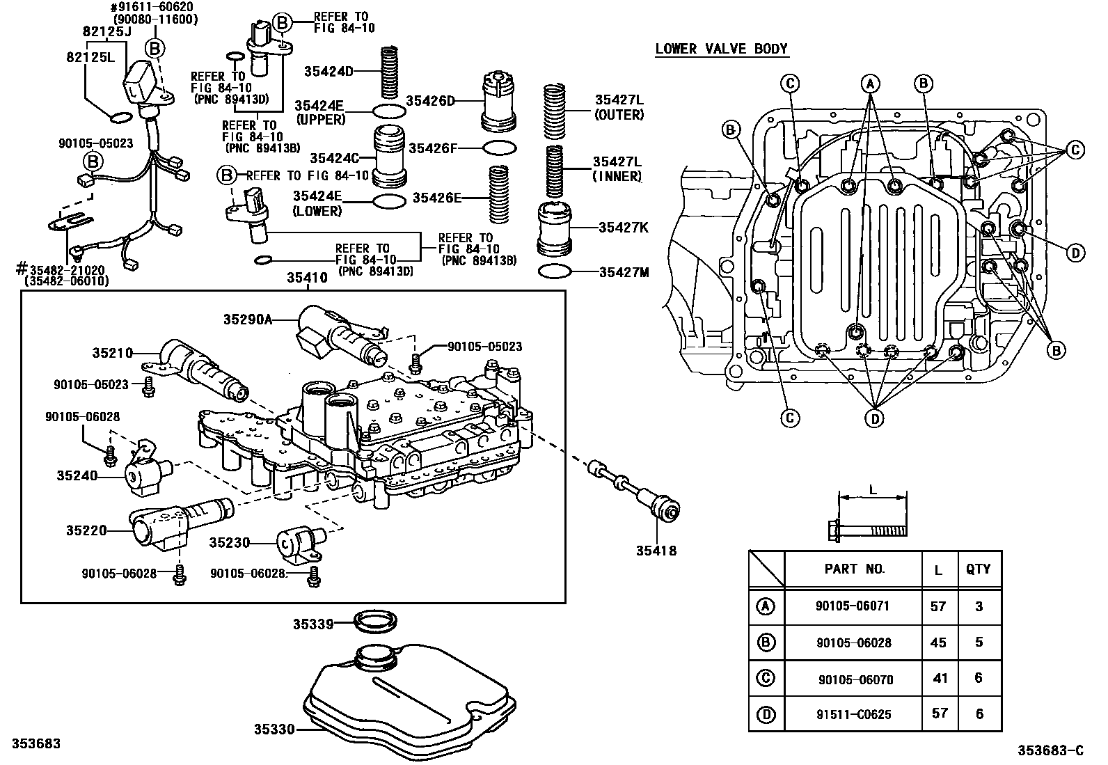 Toyota CAMRY 阀体和滤油网(ATM) EPC diagram — 353683C