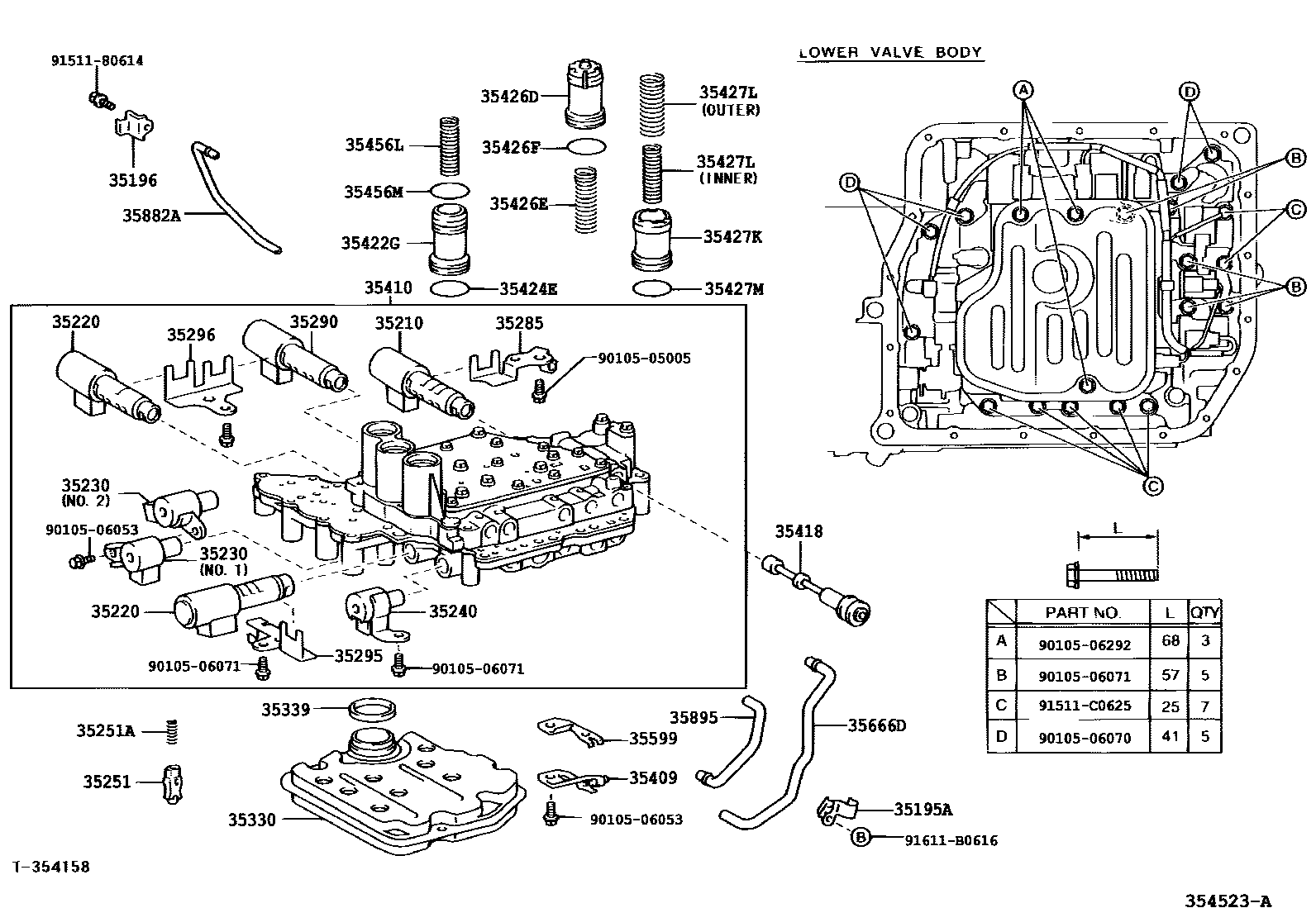 Toyota CAMRY 阀体和滤油网(ATM) EPC diagram — 354523A