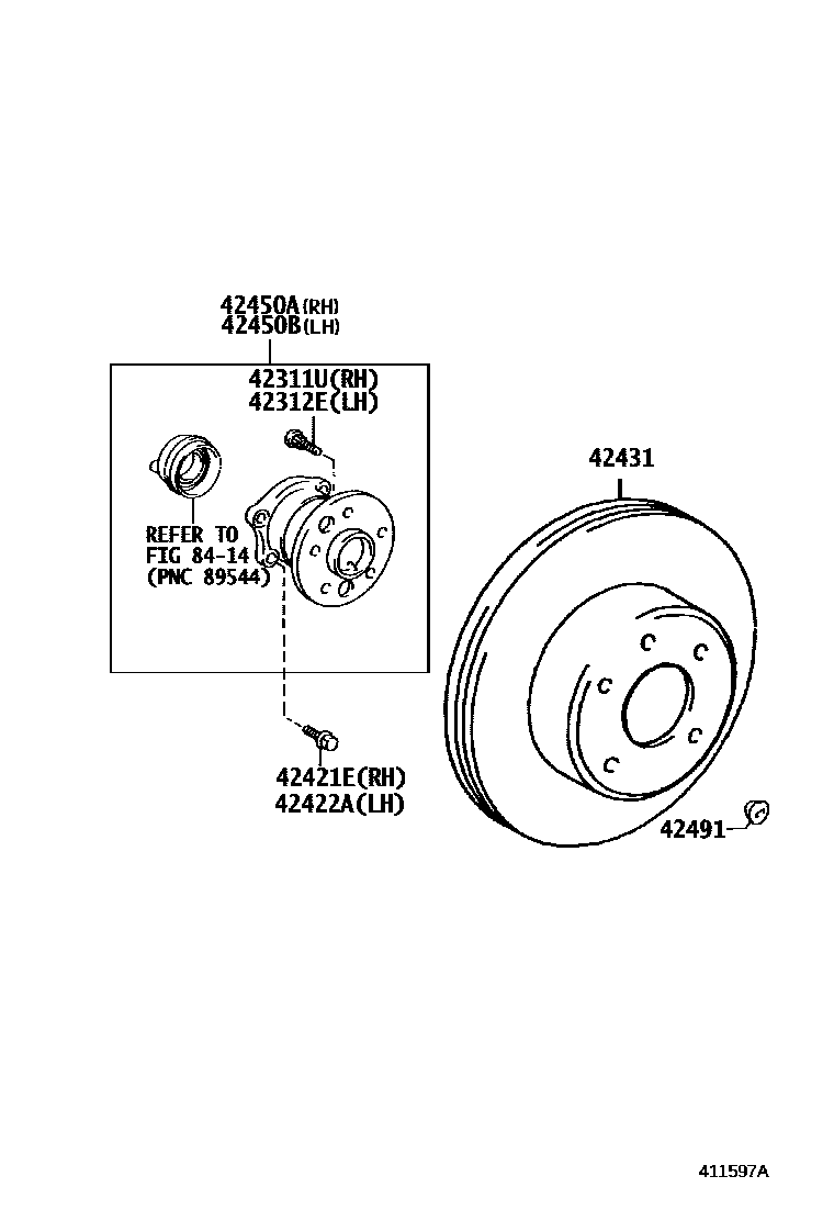 Toyota CAMRY 后桥半轴和后桥轮毂 EPC diagram — 411597A