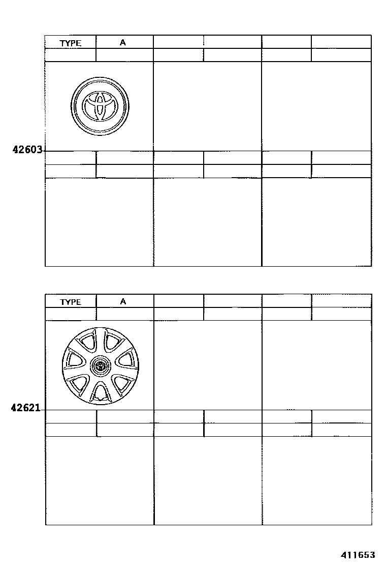 Toyota CAMRY 车轮和车轮盖 EPC diagram — 411653