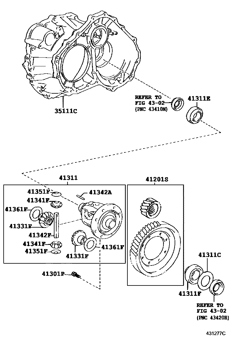 Toyota CAMRY 前桥壳和差速器 EPC diagram — 431277C