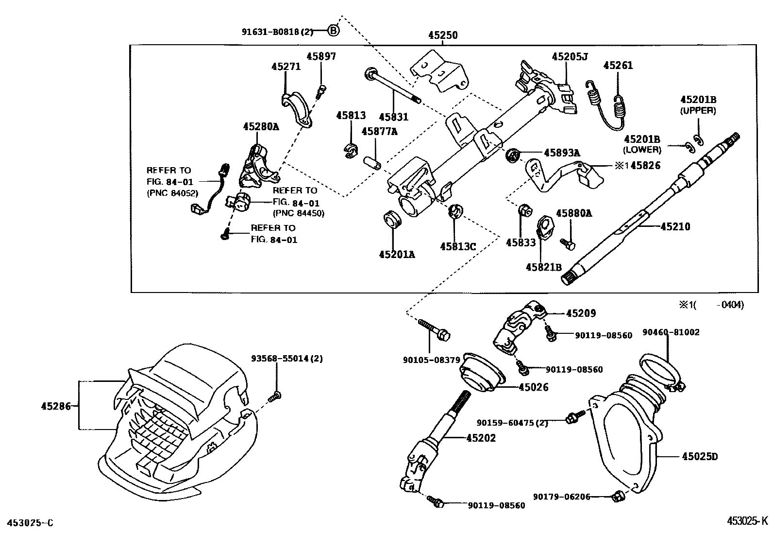 Toyota CAMRY Steering Column & Shaft EPC diagram — 453025K