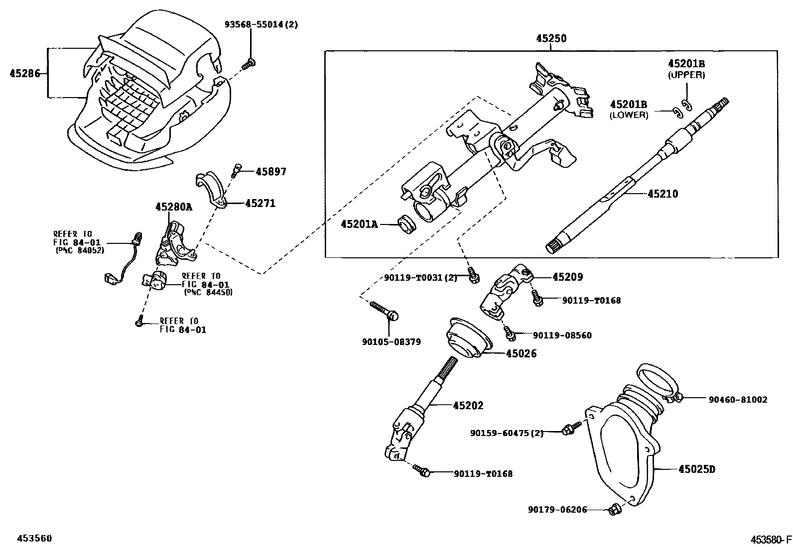 Toyota CAMRY Steering Column & Shaft EPC diagram — 453580F