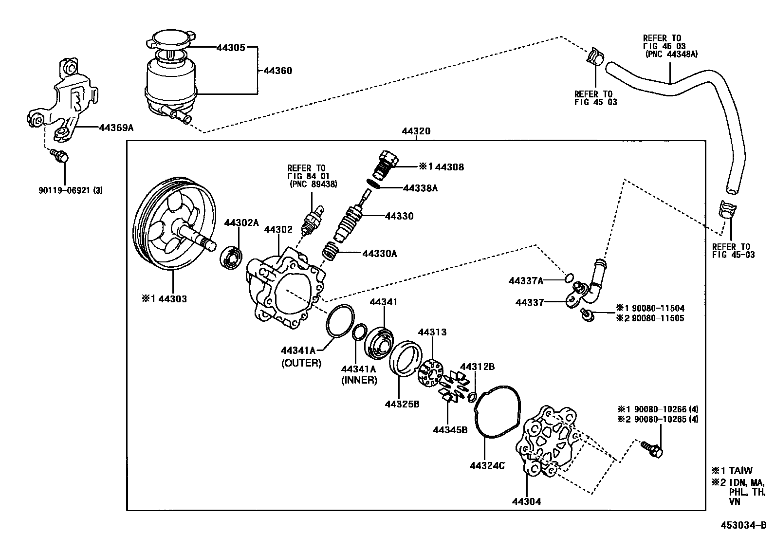 Toyota CAMRY 叶片泵和储油罐(动力转向) EPC diagram — 453034B
