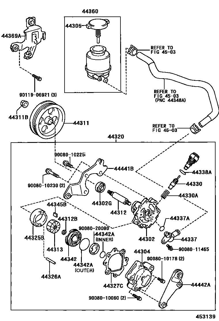 Toyota CAMRY 叶片泵和储油罐(动力转向) EPC diagram — 453139