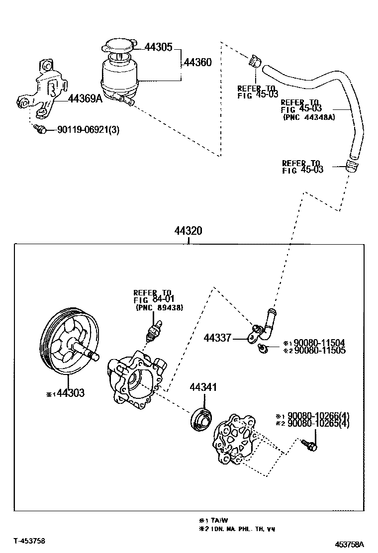 Toyota CAMRY 叶片泵和储油罐(动力转向) EPC diagram — 453758A