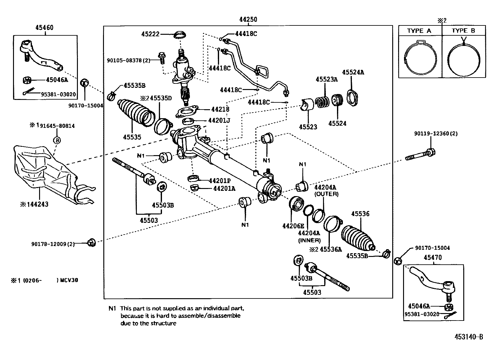 Toyota CAMRY 前转向齿轮和连杆 EPC diagram — 453140B