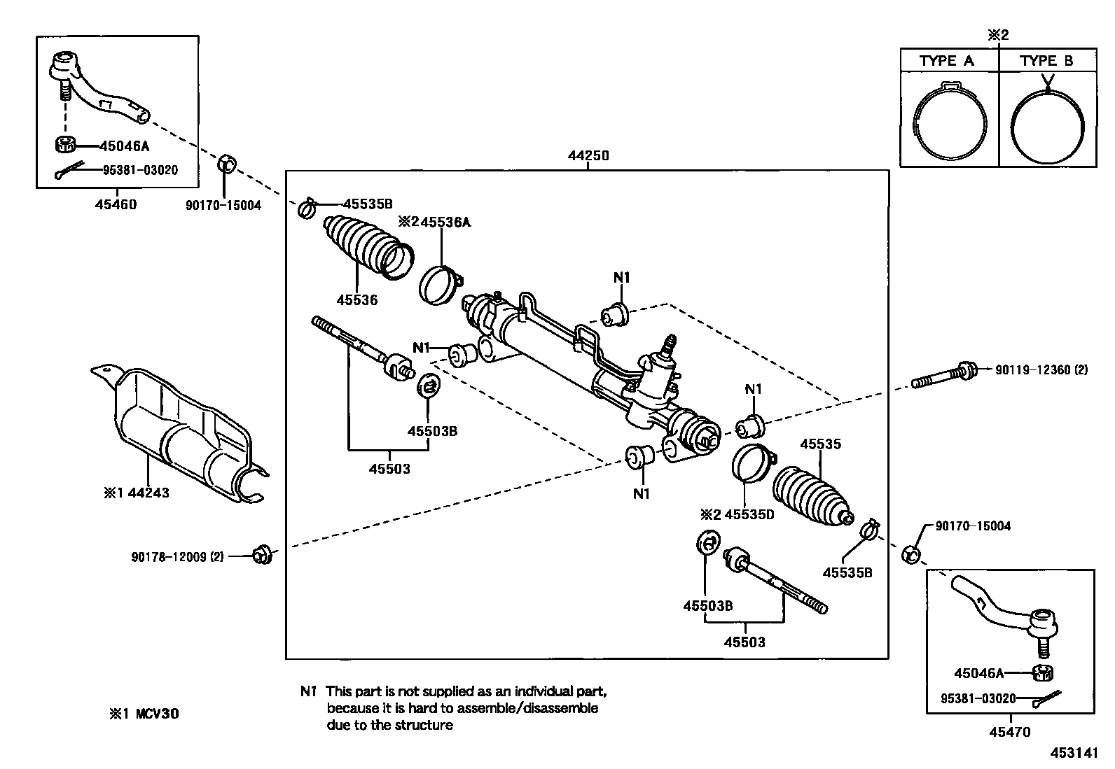 Toyota CAMRY 前转向齿轮和连杆 EPC diagram — 453141