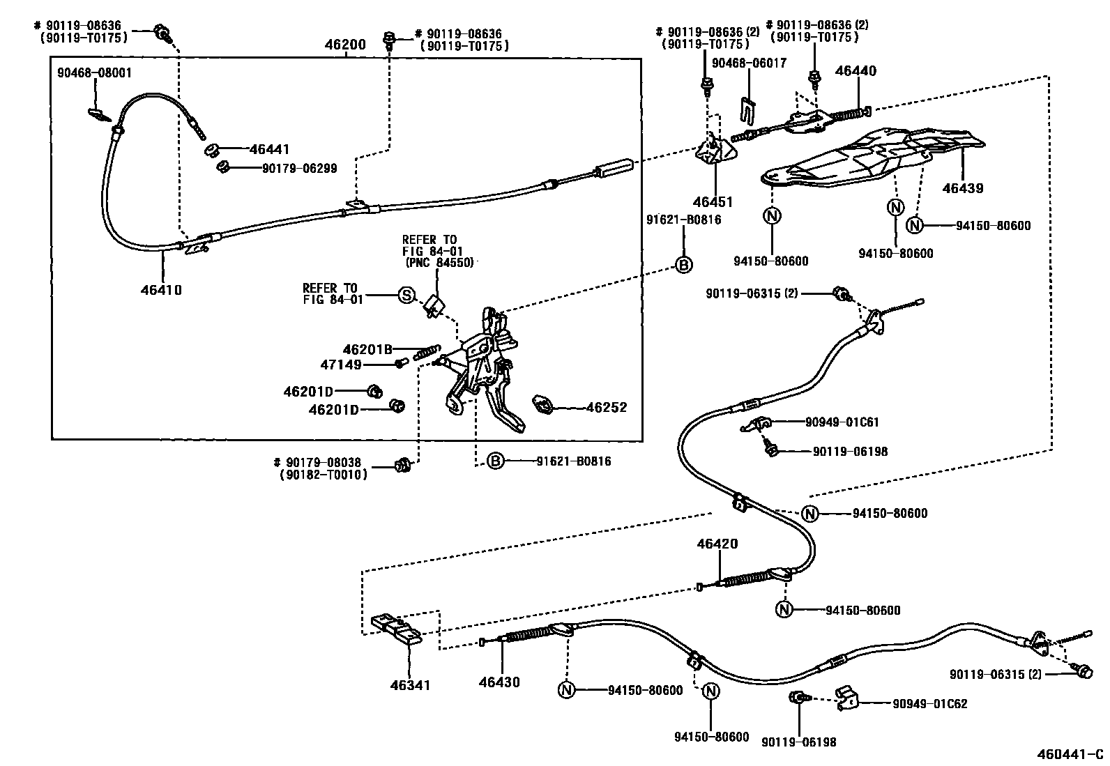 Toyota CAMRY Parking Brake & Cable EPC diagram — 460441C