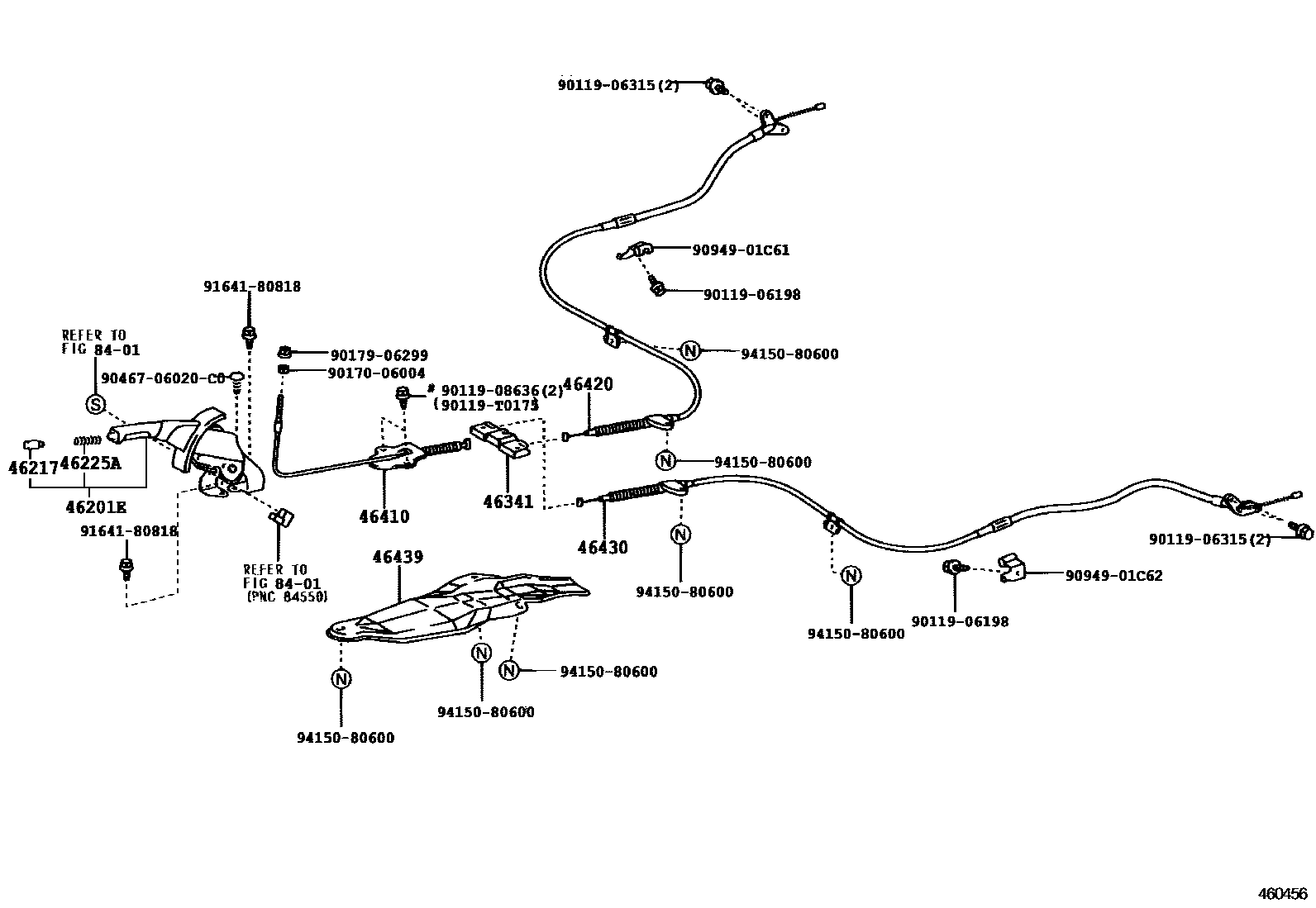 Toyota CAMRY Parking Brake & Cable EPC diagram — 460456D