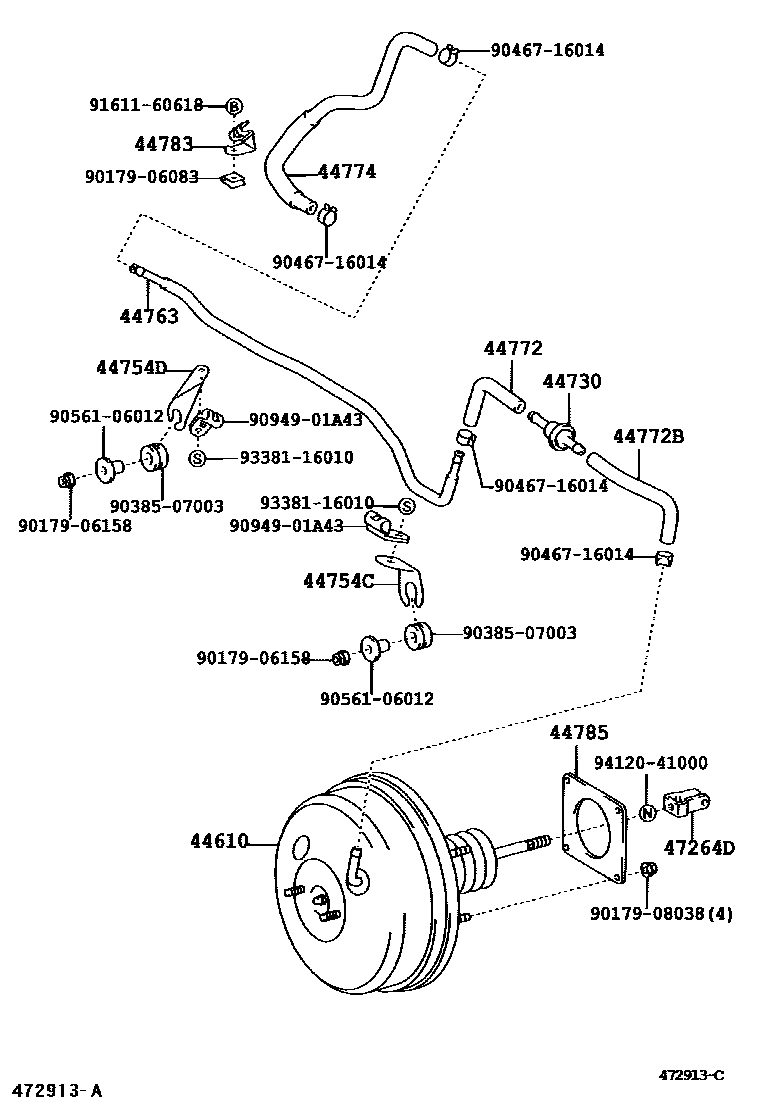 Toyota CAMRY 制动助力器和真空管 EPC diagram — 472913C