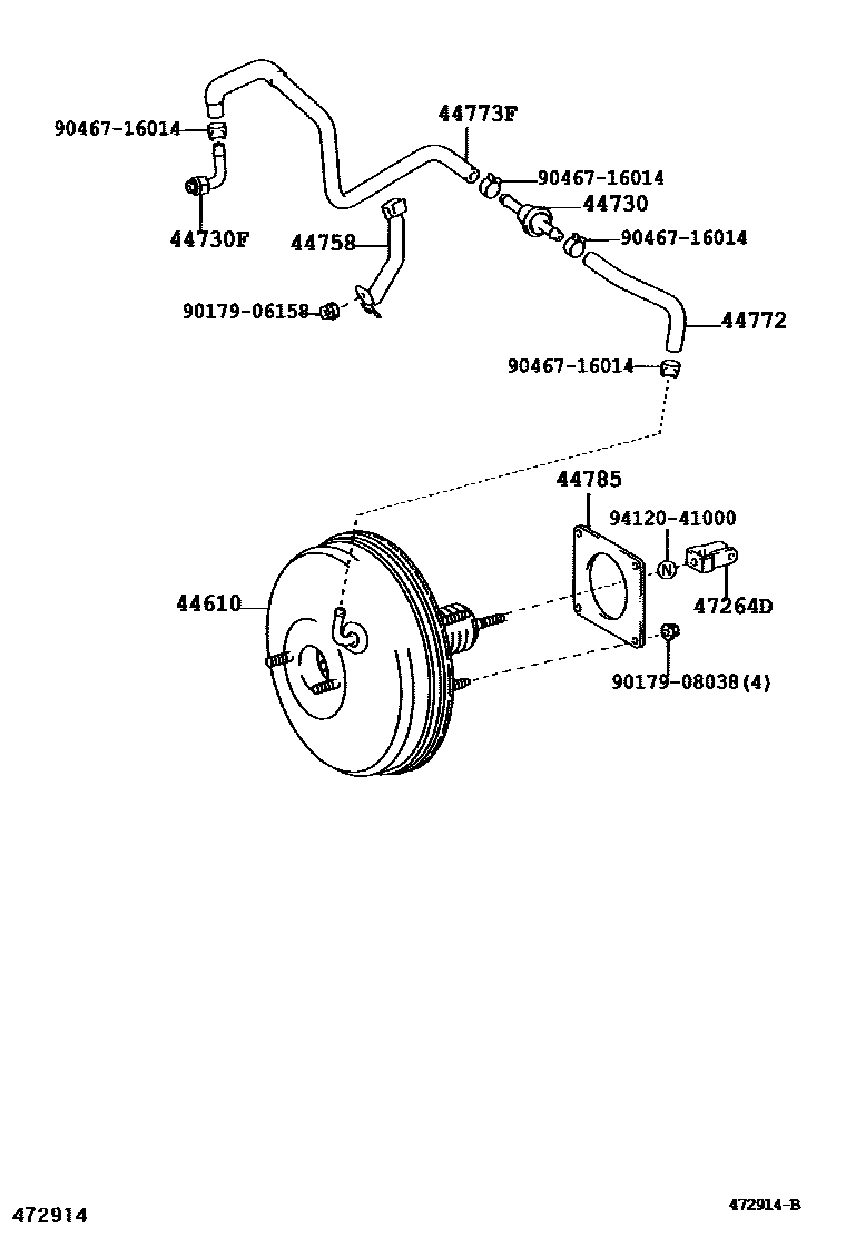 Toyota CAMRY 制动助力器和真空管 EPC diagram — 472914B