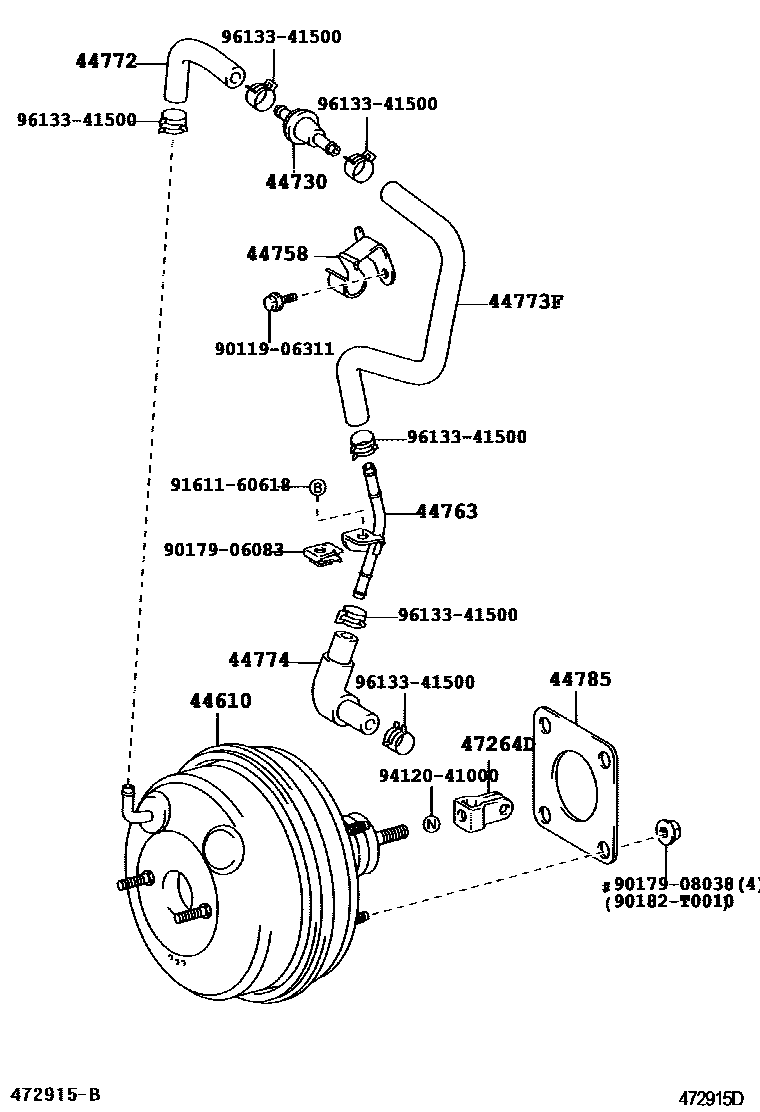 Toyota CAMRY 制动助力器和真空管 EPC diagram — 472915D