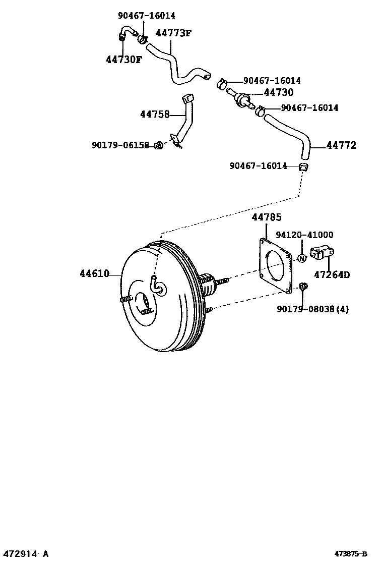 Toyota CAMRY 制动助力器和真空管 EPC diagram — 473875B