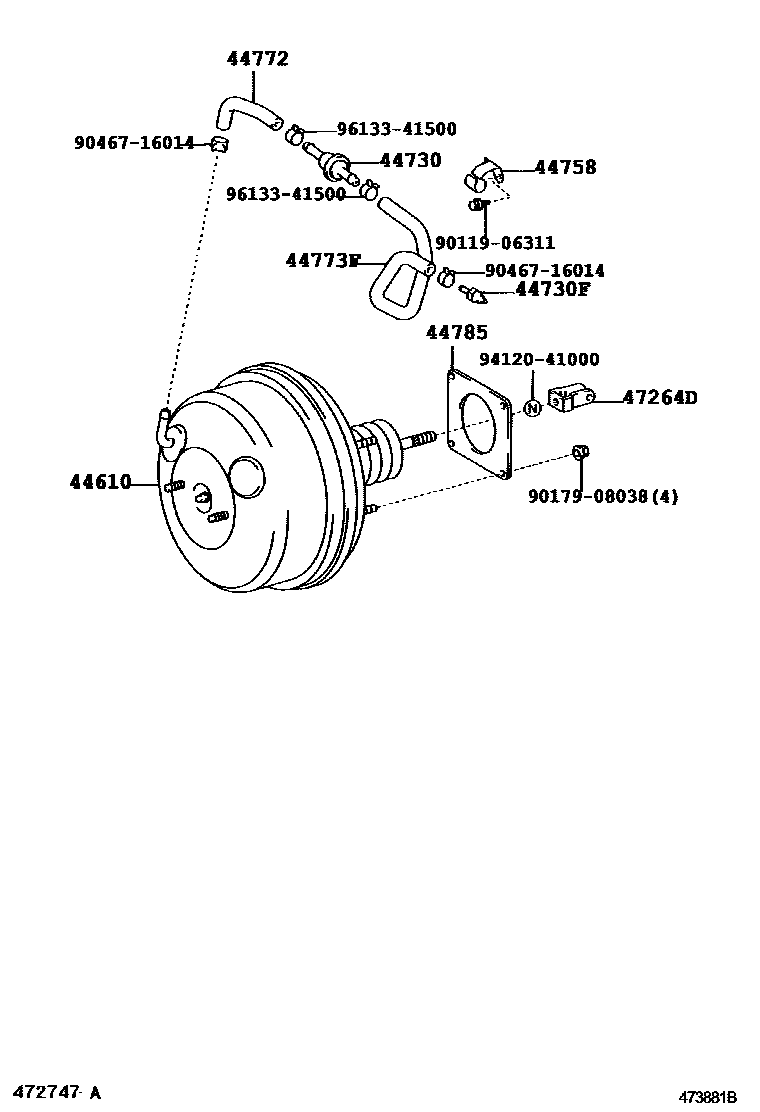 Toyota CAMRY 制动助力器和真空管 EPC diagram — 473881B