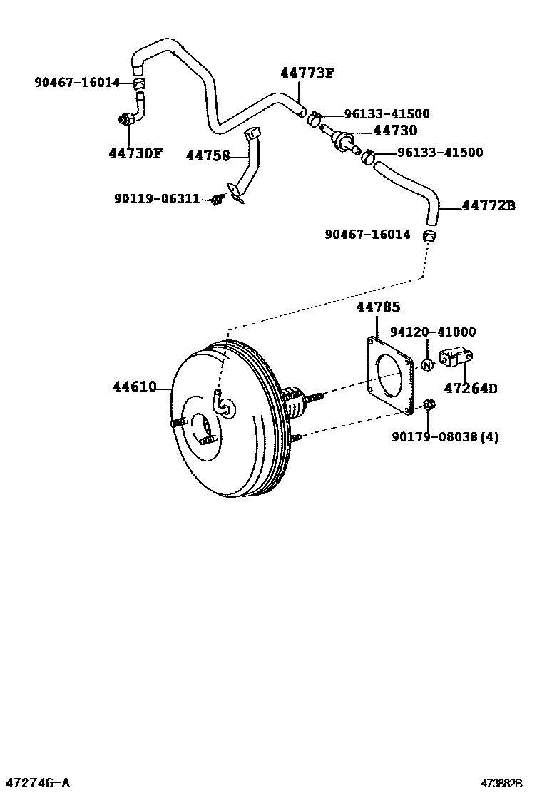 Toyota CAMRY 制动助力器和真空管 EPC diagram — 473882B