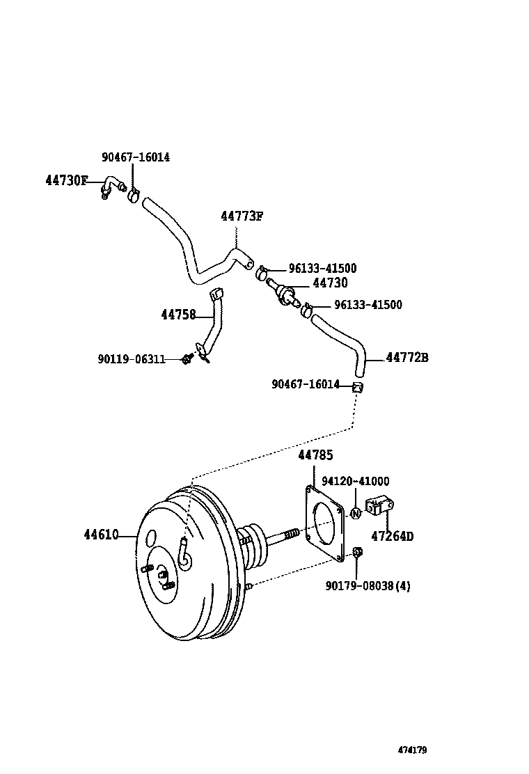 Toyota CAMRY 制动助力器和真空管 EPC diagram — 474179