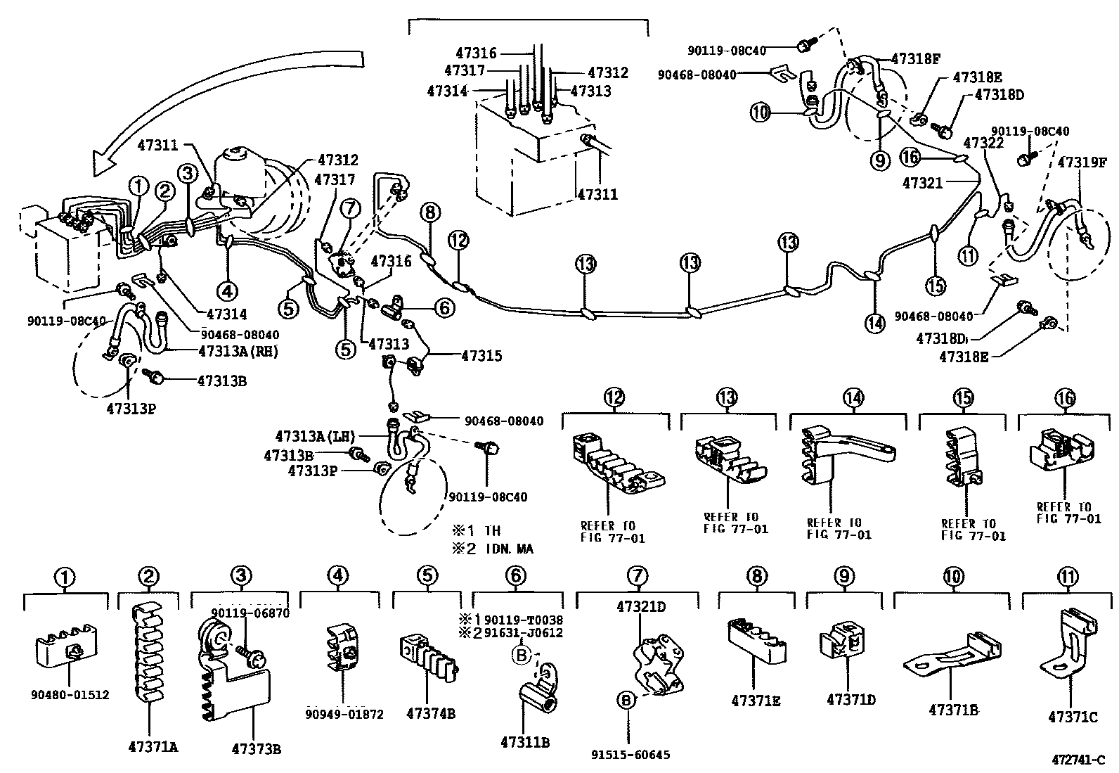 Toyota CAMRY 制动配管和卡箍 EPC diagram — 472741C