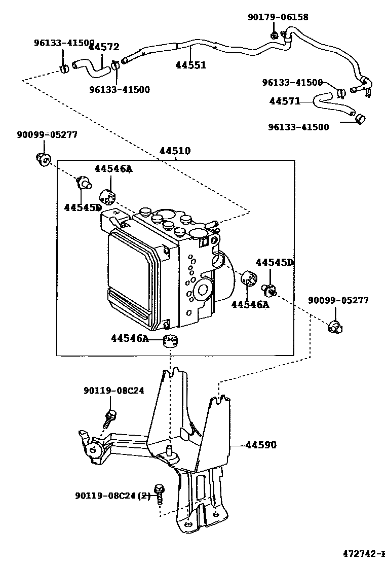 Toyota CAMRY 制动配管和卡箍 EPC diagram — 472742E