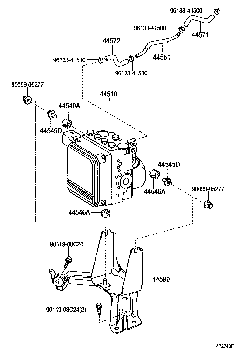 Toyota CAMRY 制动配管和卡箍 EPC diagram — 472743F