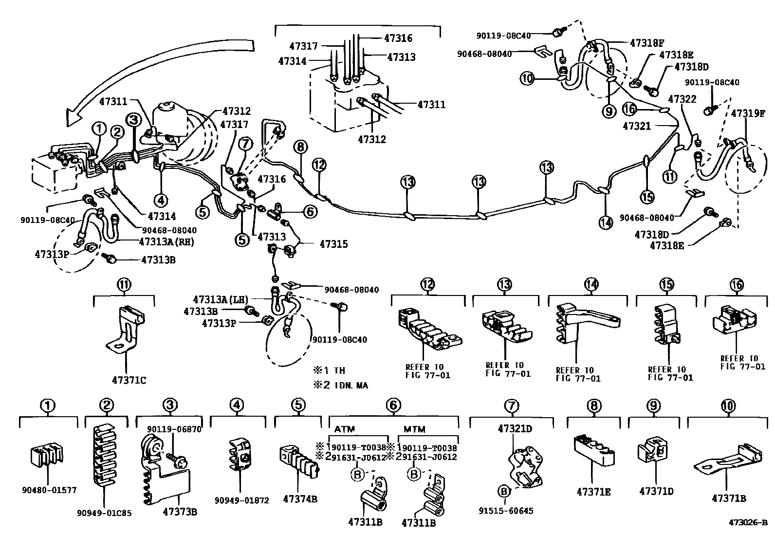 Toyota CAMRY 制动配管和卡箍 EPC diagram — 473026B