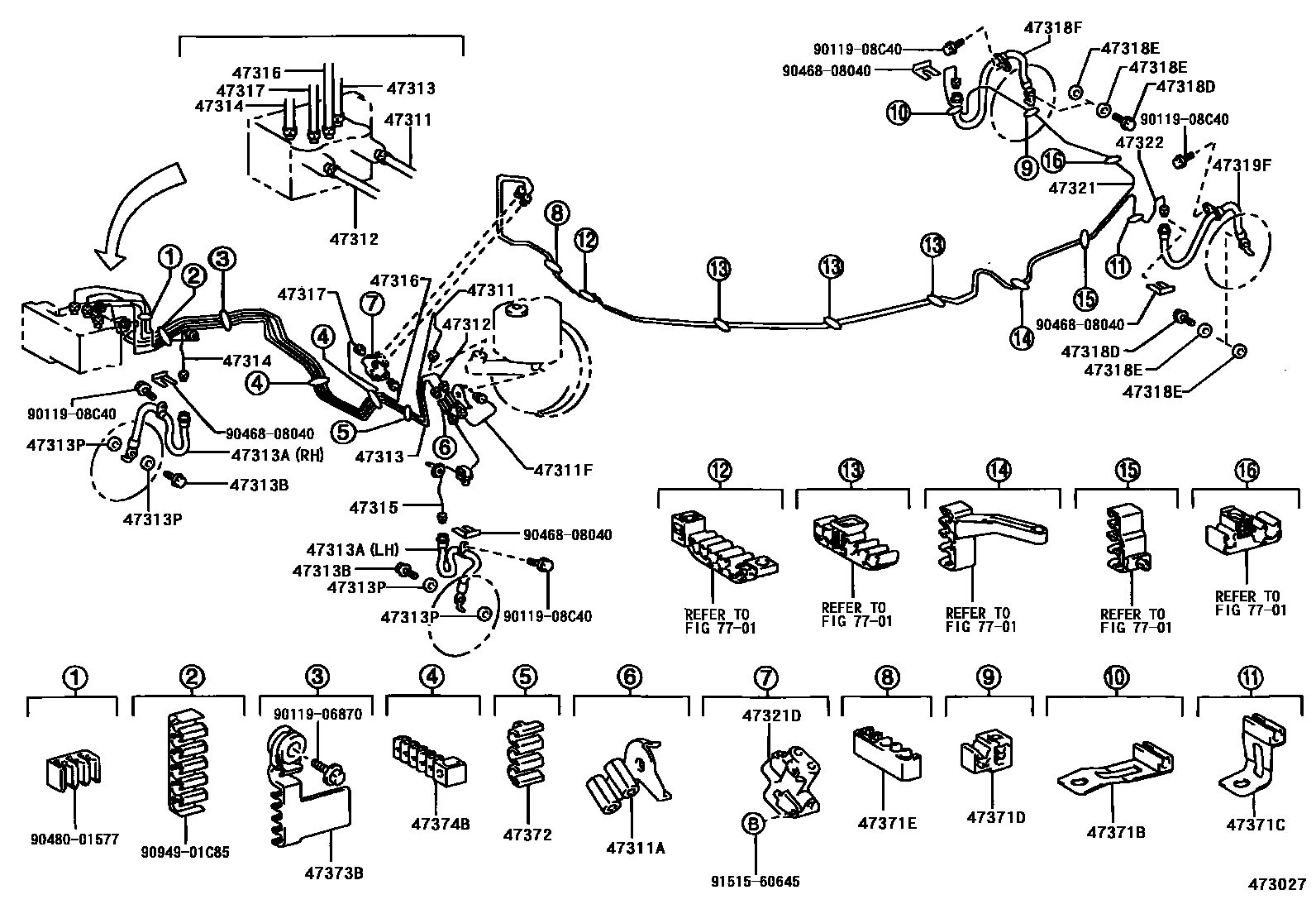 Toyota CAMRY 制动配管和卡箍 EPC diagram — 473027