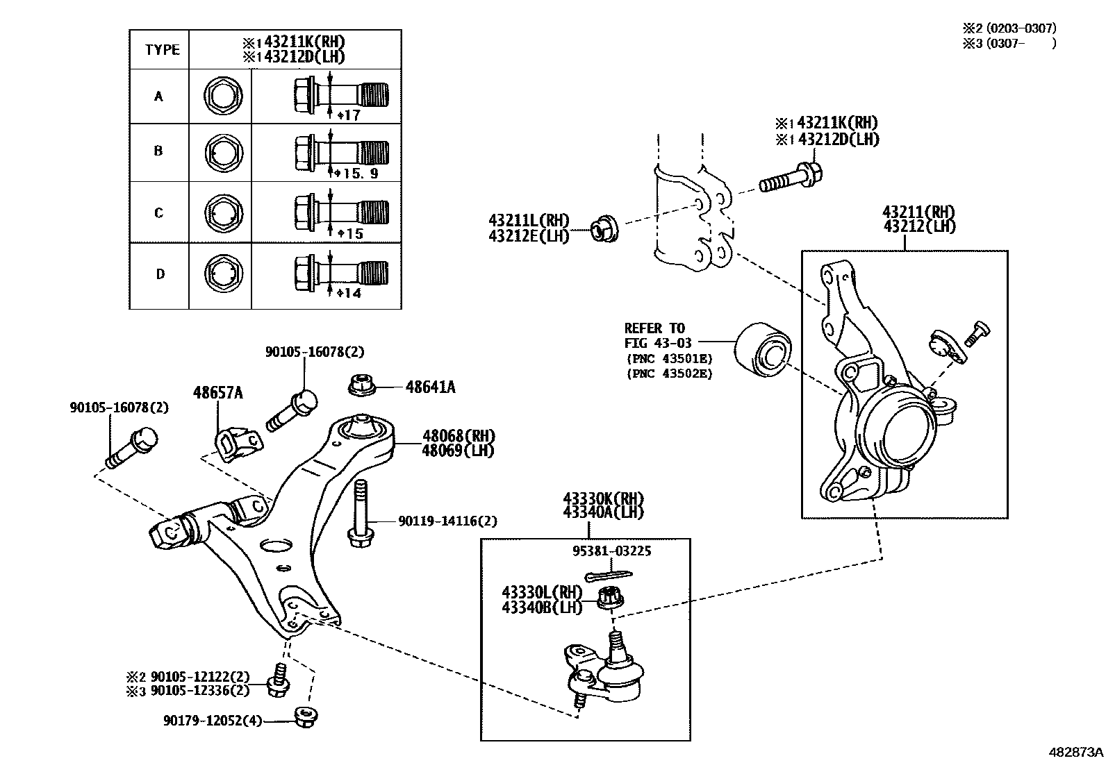 Toyota CAMRY 前桥控制臂和转向节 EPC diagram — 482873A