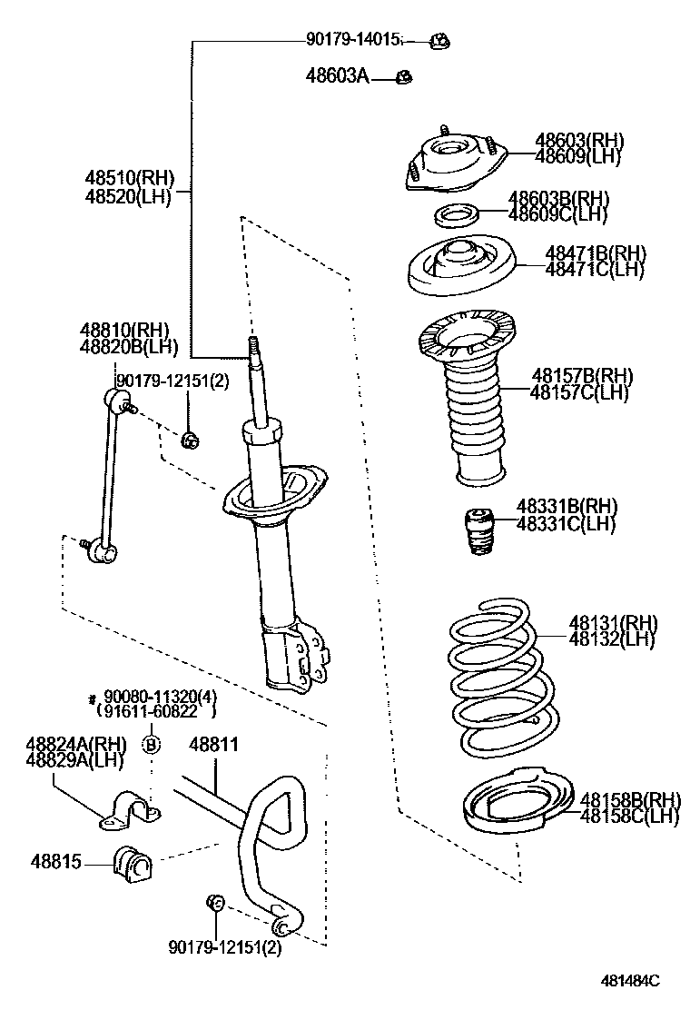 Toyota CAMRY Front Spring & Shock Absorber EPC diagram — 481484C