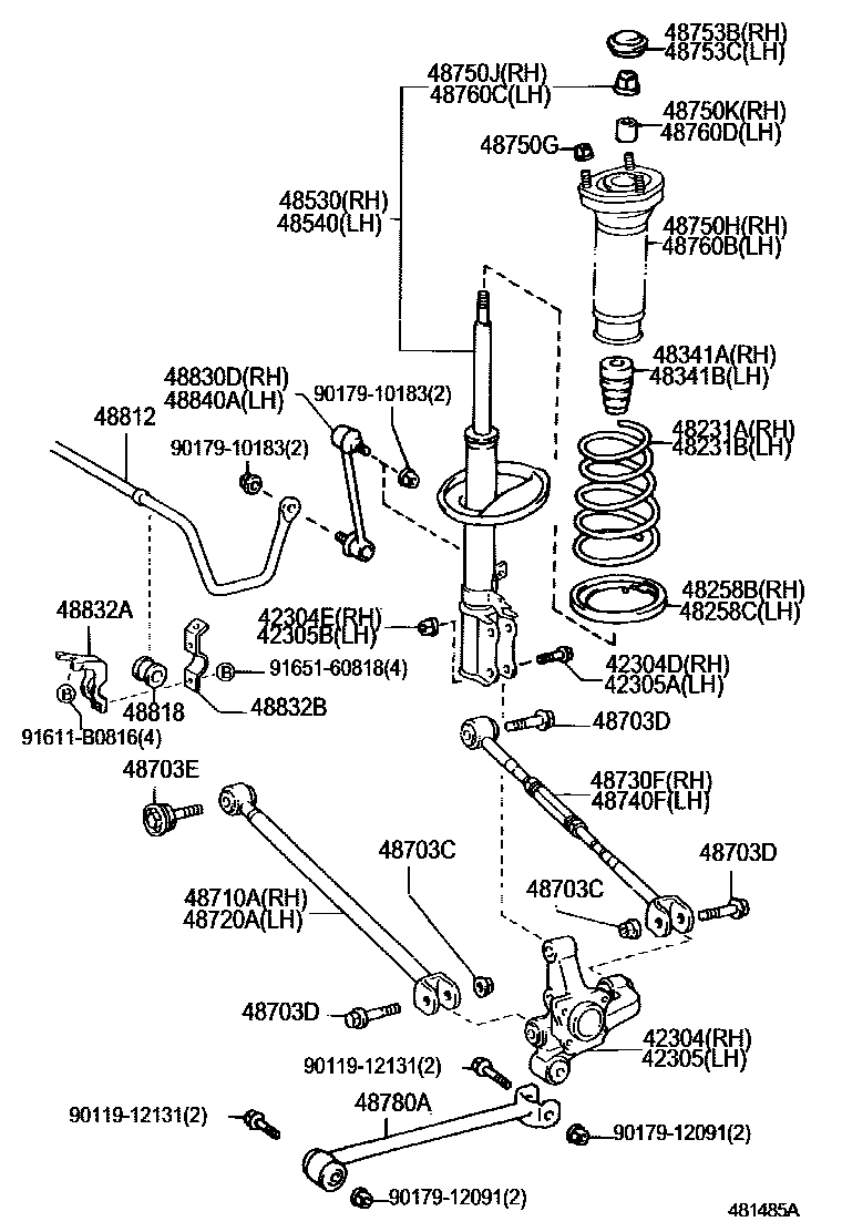Toyota CAMRY Rear Spring & Shock Absorber EPC diagram — 481485A