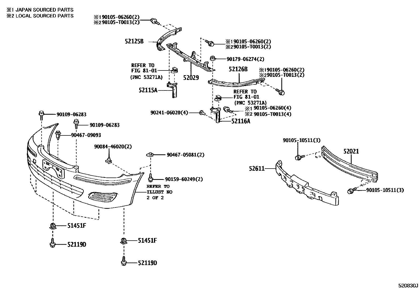 Toyota CAMRY 前保险杠及附件 EPC diagram — 520830J