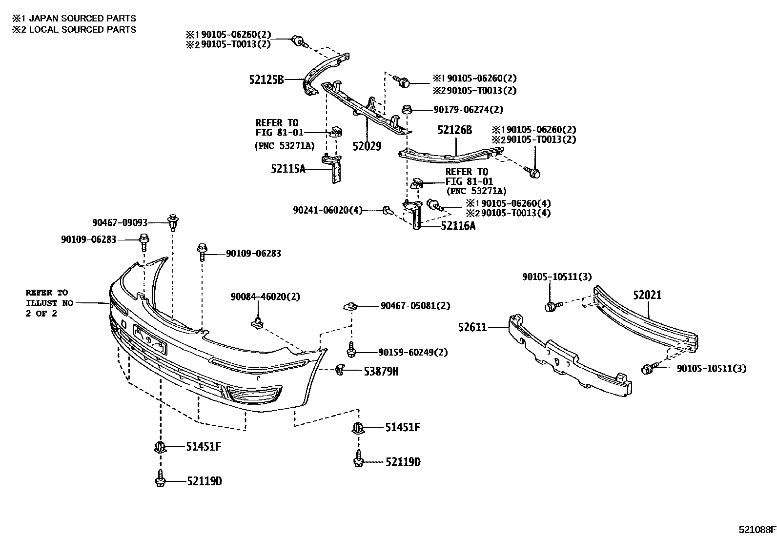 Toyota CAMRY 前保险杠及附件 EPC diagram — 521088F