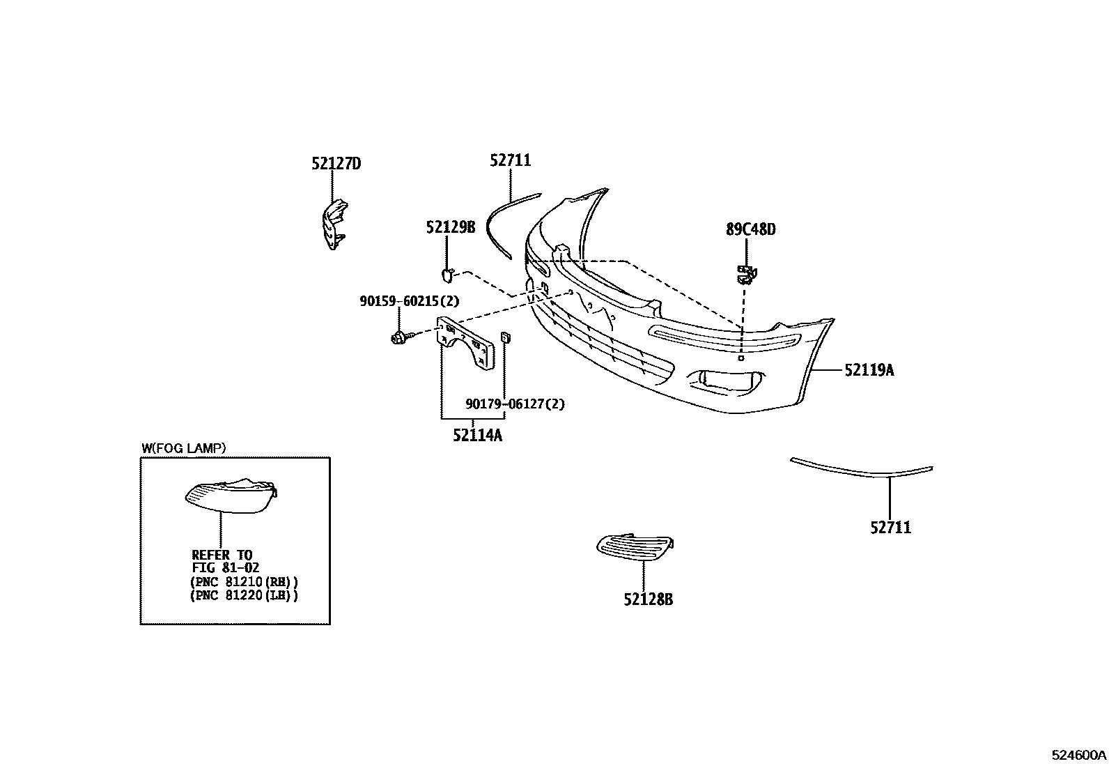 Toyota CAMRY 前保险杠及附件 EPC diagram — 524600A