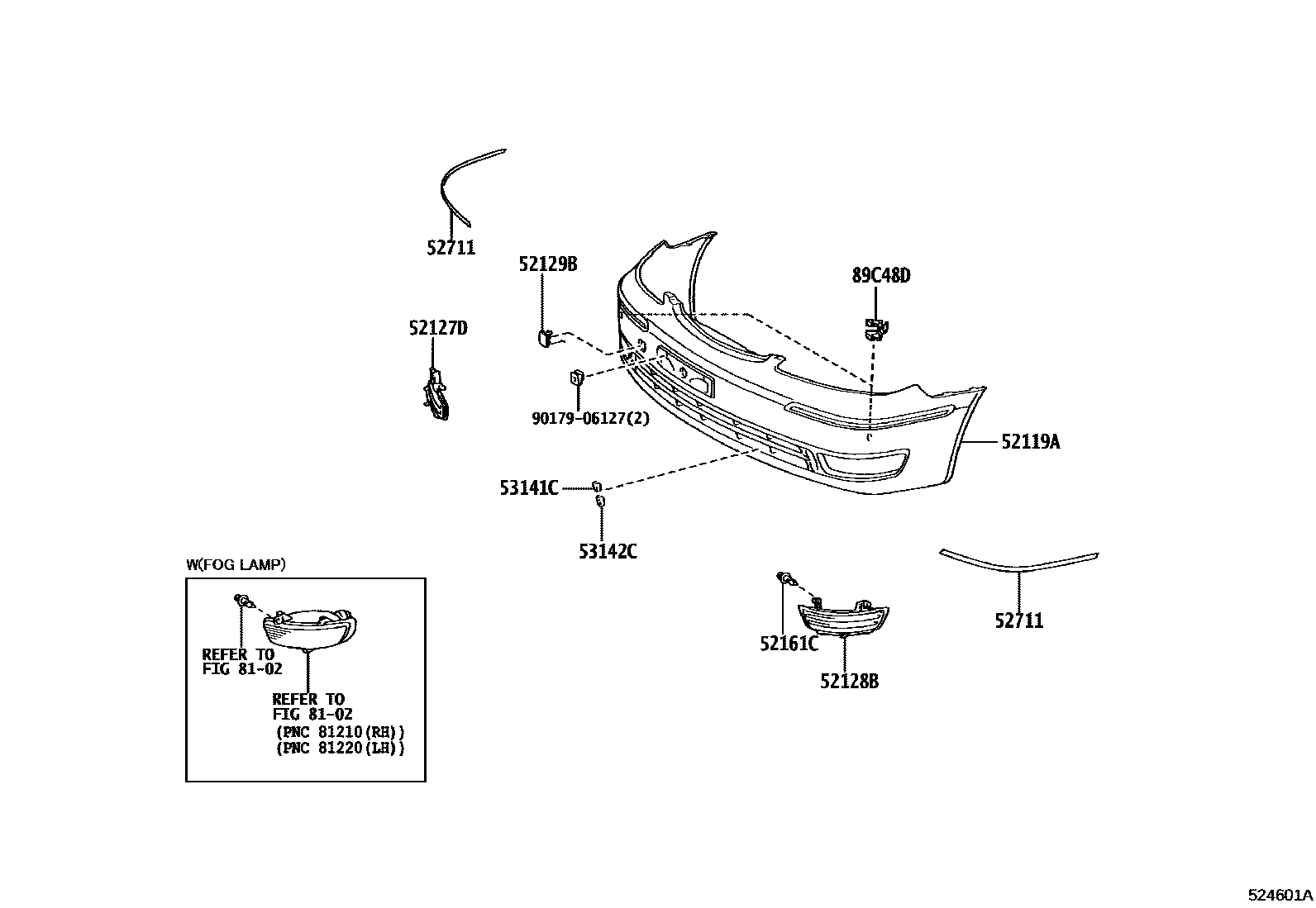 Toyota CAMRY 前保险杠及附件 EPC diagram — 524601A