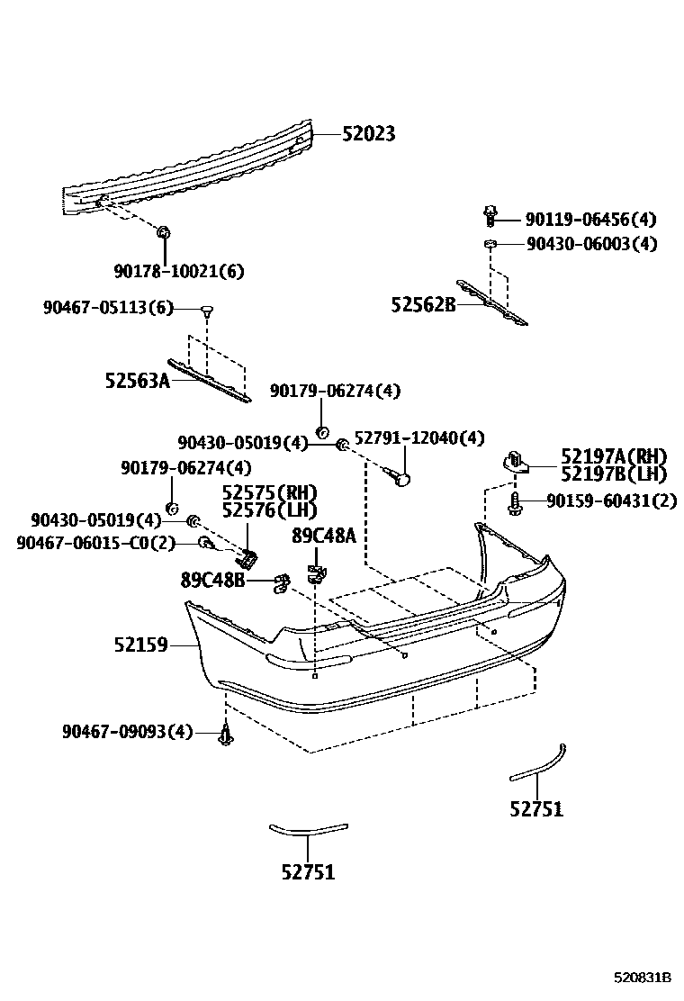 Toyota CAMRY 后保险杠及附件 EPC diagram — 520831B