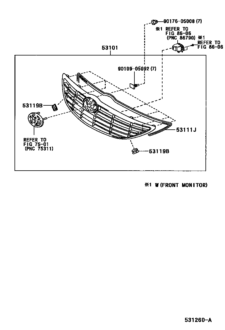 Toyota CAMRY radiator grille EPC diagram — 531260A