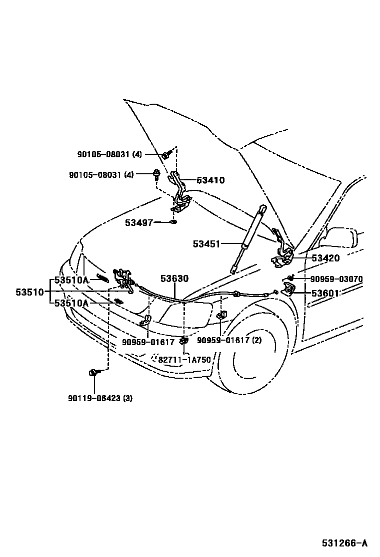 Toyota CAMRY 发动机盖锁和铰链 EPC diagram — 531266A