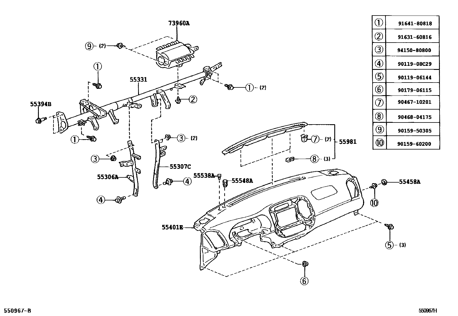 Toyota CAMRY 仪表板和手套箱 EPC diagram — 550967H
