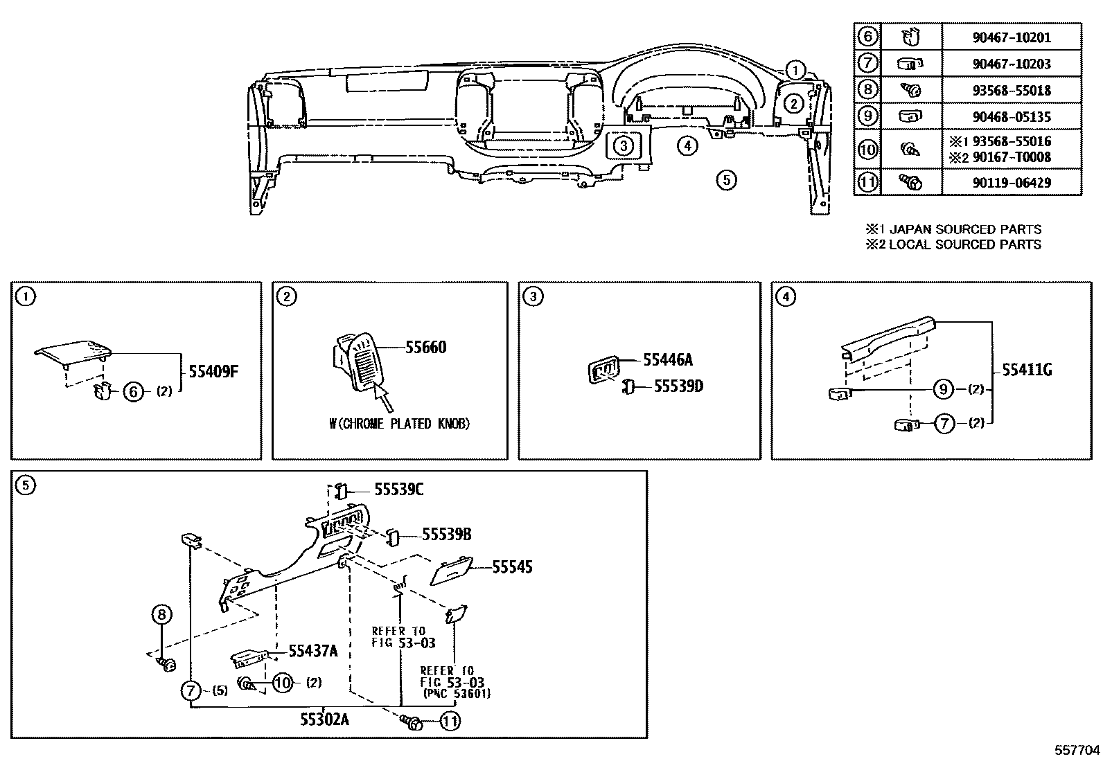 Toyota CAMRY 仪表板和手套箱 EPC diagram — 557704