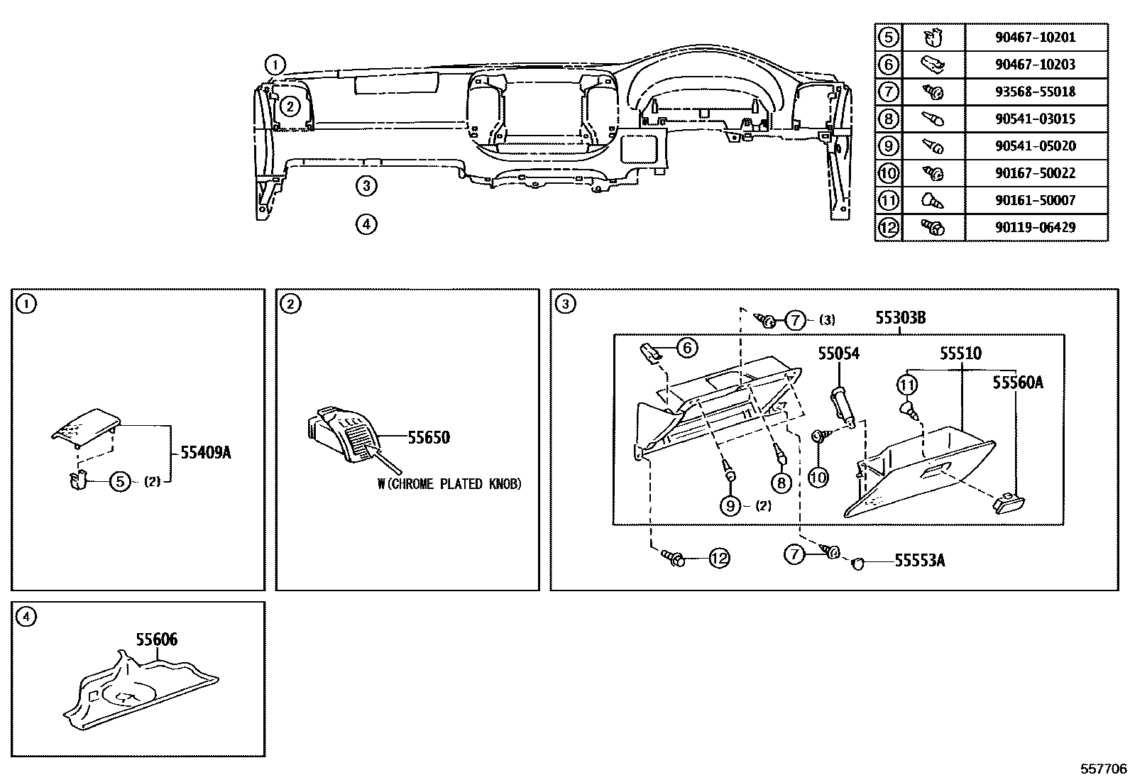 Toyota CAMRY 仪表板和手套箱 EPC diagram — 557706