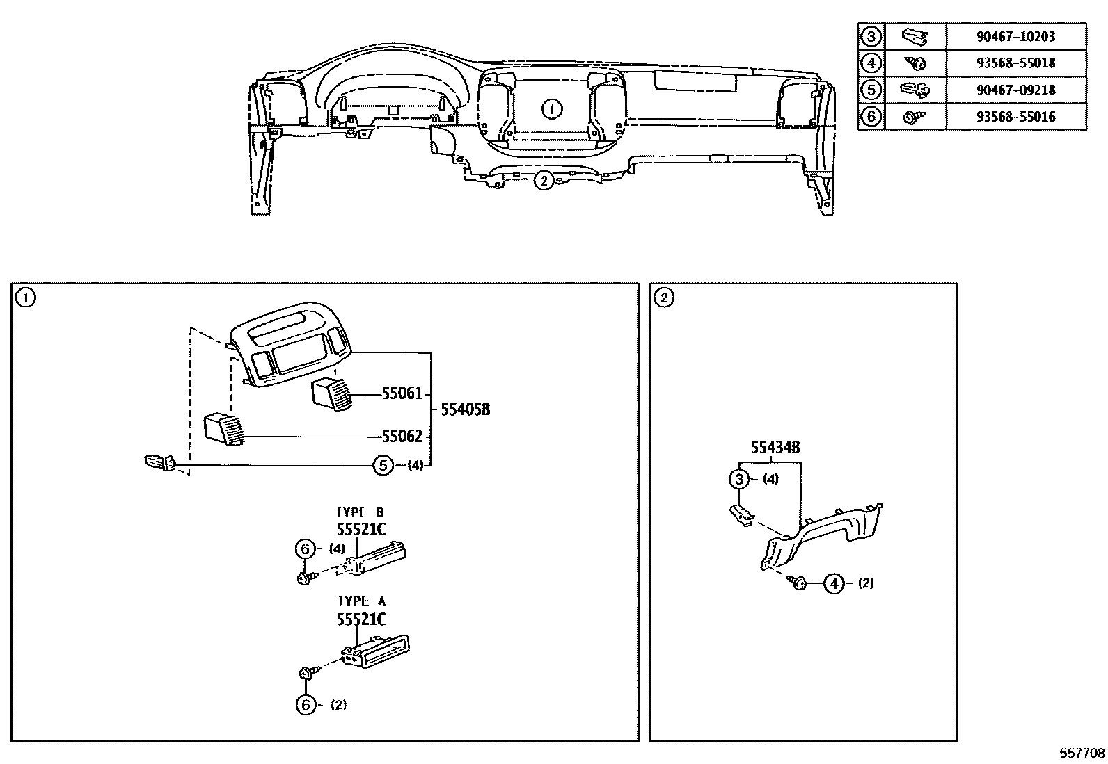Toyota CAMRY 仪表板和手套箱 EPC diagram — 557708