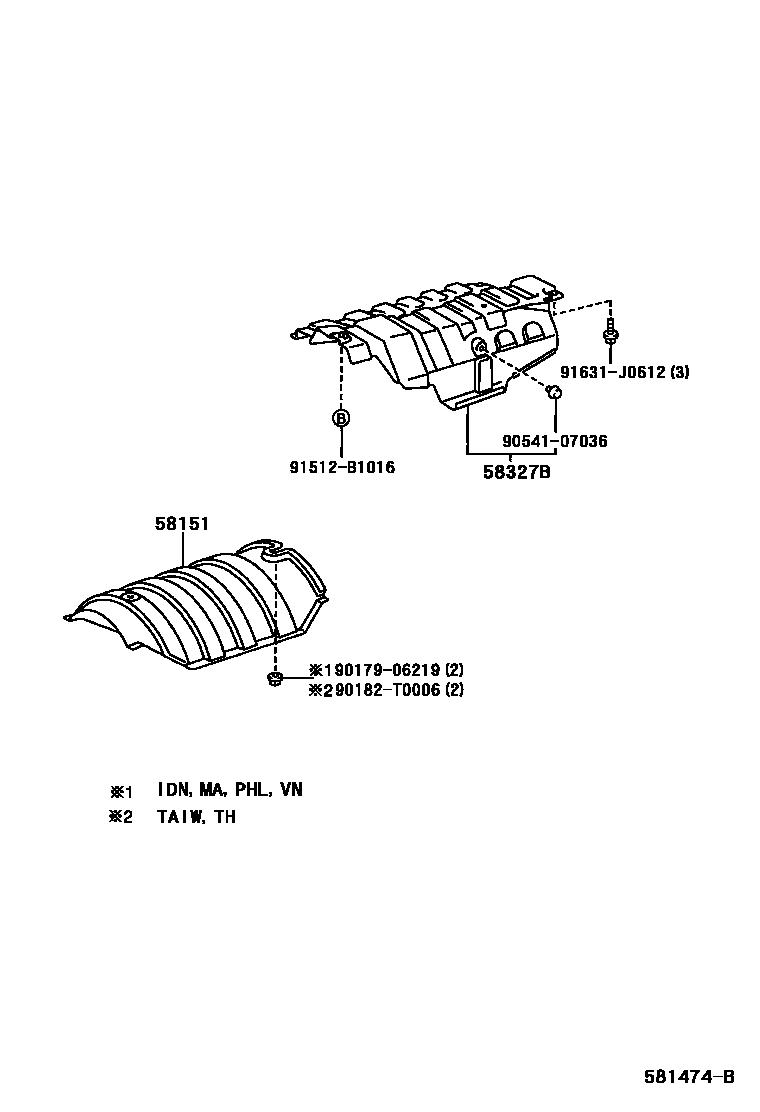 Toyota CAMRY 地板隔热垫 EPC diagram — 581474B